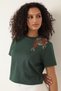 Amida Green Basic Crop T-Shirt with Rose Embroidery on the Shoulder - 2412 - 4