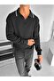 Men's Polo Neck Thin Corded Sweater Black - 3