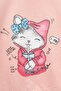 Crew Neck Long Sleeve Cat Printed Light Salmon Color Girl's Sweatshirt - 3