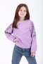 Crew Neck Long Sleeve Flower Printed Lilac Color Girl's Sweatshirt - 2