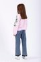 Crew Neck Long Sleeve Flower Printed Powder Color Girl's Sweatshirt - 3