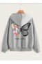 Butterflies and Flowers Cotton Children's Zippered Cardigan - Gray Printed Girls Boys Winter Hoodie
