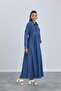 Pregnant Pregnant Denim Dress with Button Polo Neck Breastfeeding - 4