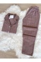 Mink Polka Dot Patterned Front Buttoned Fleece Pajama Set - 5