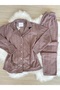 Mink Polka Dot Patterned Front Buttoned Fleece Pajama Set - 8