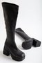 Lenora Women's Black Stretch Lightweight Platform Heel Blunt Toe Zipper Boots - 2