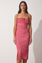 Floral Gathered Collar Summer Knitted Dress Pink Lff0022 - 3