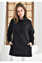 Two Thread Fabric Black Tunic Sweatshirt with Pocket Detail - Sports Tunic
