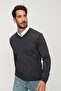 Men's Anthracite V-Neck Knitwear Sweater 20w151 - 2
