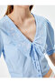 Balloon Sleeve Blouse Baby Collar Buttoned Short Sleeve Embroidered Slim Fit - 5