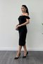 Atlas Fabric Pearl Detailed Low Collar Evening Dress - Black - 2