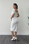 Atlas Fabric Pearl Detailed Low Collar Evening Dress - White - 5