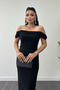 Atlas Fabric Pearl Detailed Low Collar Evening Dress - Black - 4