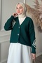 Floral Embroidered Petrol Green Knitwear Cardigan - 3