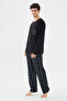Men's Cotton Long Sleeve Chest Pocket Detailed Plaid Pattern Pocket Detailed Pajamas Set