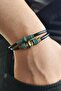 Men's Genuine Leather Blue Stone Detailed Bracelet