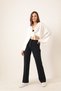 Women's Navy Blue High Waist Ribbed Stitched Lycra Knitted Trousers