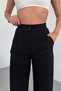 Women's Black High Waist Button Closure Lycra Pleated Palazzo Knitted Trousers - 2