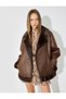 X Zeynep Bastık - Faux Leather Biker Jacket with Faux Fur Collar Detail, Zippered Pockets, Comfortable Fit