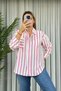 Fuchsia Striped Pocket Detail Modal White Shirt