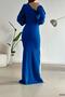 Cobalt Blue One Shoulder Open Detail Imported Crepe Fabric Maxi Length Long Sleeve Dress - 4