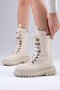 Beige Color Leather Fur Lined Women's Boots - 3