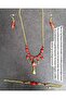 Coral Stone and Handmade Glass Bead Bracelet Necklace Set - 2