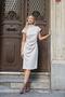 Half-Fisherman Front Gathered Off-Shoulder Below-Knee Slit Lycra Winter Velvet Knitwear Dress-Champagne - 4