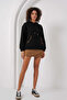 Women's Black Ethnic Patterned Hooded Ribbed Oversize Sweatshirt Hzl25W-Bd 1554431 - 3
