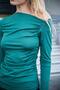 Women's Lycra Light Shiny Stylish Fabric Off-The-Shoulder Gathered Front Long Sleeve Body Blouse-Green - 6