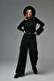 Black Cargo Pocket Palazzo Woven Trousers - 4