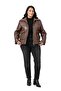 Plus Size Brown Leather Coat with Fur Inside, Zippered Collar and Buckle Detail - 2