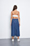 Blue Front Slit Midi Denim Skirt - 6