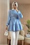 Baby Blue Women's Hijab Tunic Shirt - Belt Detailed