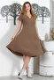 Light Brown V-Neck Low Sleeve Casual Muslin Woven Dress - 7