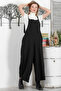 Black Strap Tied Double Pocket Washable Wide Leg Casual Loose Woven Jumpsuit - 5