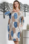 Italian Beige-Blue Round Neck Long Sleeve Pocketed Allover Printed 2 Yarns Without Shading Casual Knitted Dress - 2