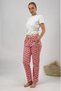 Women's Cotton Elastic Waist Ribbon Patterned Pajama Bottoms with Pockets and Red Bow - 4