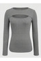 Blouse Women Black Cut Out Detailed Ribbed Knitted Blouse - 6