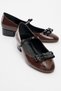 Stela Brown-Black Patent Leather Bow Women's Heeled Ballerina Shoes