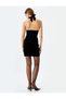 Window Detail Halter Neckline Mini Velvet Dress - 4