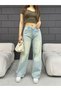 Women's Faded Effect Vintage High-Waist Wide Leg Jeans - 6