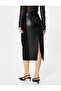 Faux Leather Skirt Midi High Waist Slit Zippered - 4