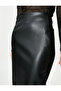 Faux Leather Skirt Midi High Waist Slit Zippered - 5