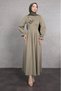Pleated Waist Flared Cut Scuba Hijab Dress Olive Green - 4