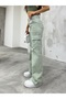 Women's Light Green High-Waisted Wide-Leg Cargo Pants - 2