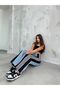 Women's High Waist Light Blue Side Striped Wide Leg Jeans - 2