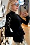 Long Sleeve Turtleneck Women's Plus Size Crystal Jewelled Lycra Stylish Comfortable Design Black Blouse - 6