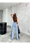 Women's High Waist Light Blue Side Striped Wide Leg Jeans - 5