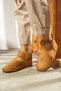 Mini Tan Suede Ankle Boots Furry Flat Sole Women's Shoes - 2